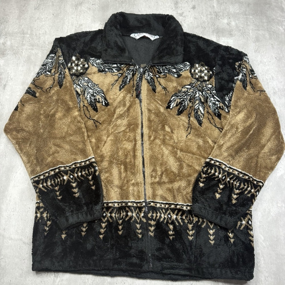 Vintage Coastlines Full Zip Fleece Jacket Mens L Aztec Dream Catcher Y2K 90s